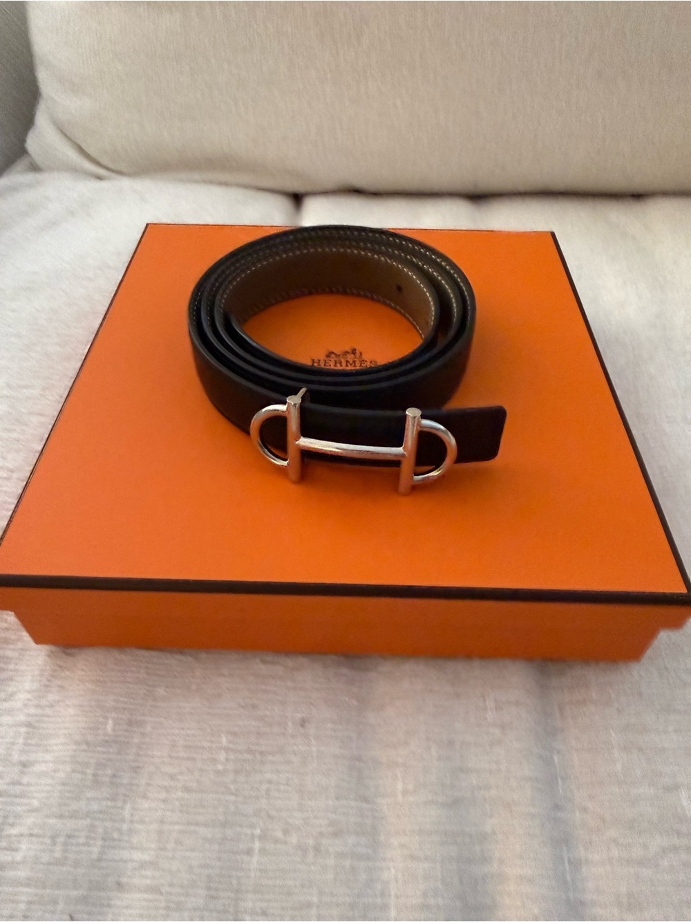 Hermes Black Leather Belt with Silver Stirrup H Buckle